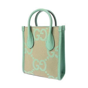 Gucci Beige Emerald Canvas Handbag Leather Bag Tote GG Jumbo Green